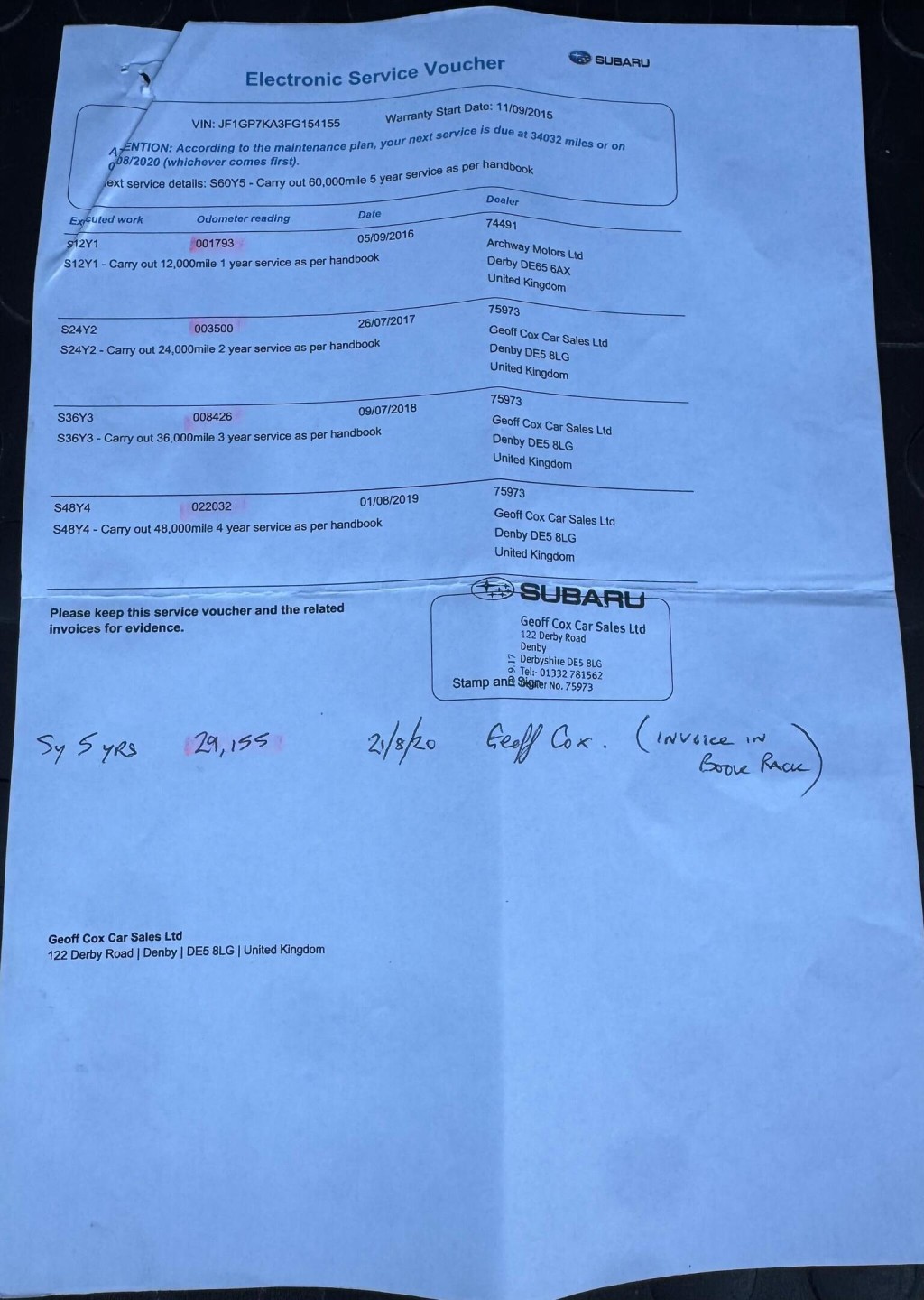 SUBARU XV 2.0i SE 4WD Euro 6 (s/s) 5dr 2015