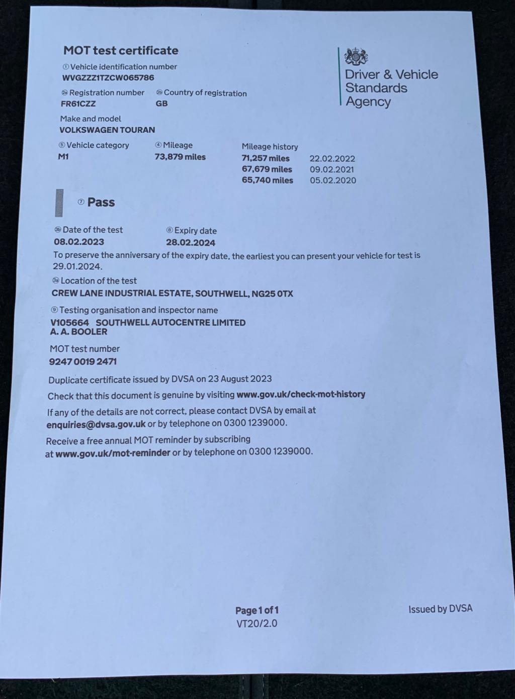 VOLKSWAGEN TOURAN 1.6 TDI S Euro 5 5dr 2012